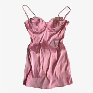 PrettyLittleThing Pink Satin Lace Cup Detail Slipdress